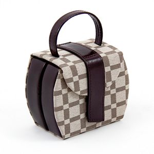 Bey-Berk Brown Leather Checkered Jewelry Case
