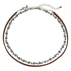 Mudd® Faux Suede & Blue Beaded Choker Necklace Set