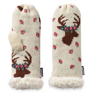 Women's MUK LUKS Deer Heavy-Knit Mittens