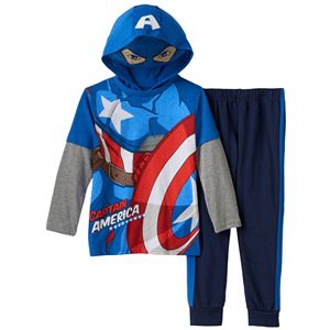 Boys 4-7 Marvel Captain America Eye Mask Mock-Layered Hooded Tee & Pants Set