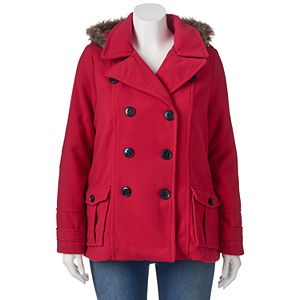 Juniors' Plus Size Urban Republic Wool Blend Double-Breasted Peacoat