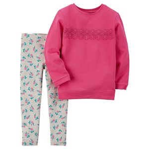 Baby Girl Carter's Crochet Sweatshirt & Floral Leggings Set