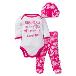 Baby Girl Denver Broncos 3-Piece Bodysuit, Pants & Cap Set
