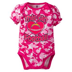 Baby Girl San Diego Chargers Loves Football Camo Bodysuit
