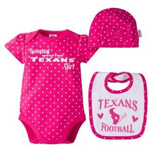 Baby Girl Houston Texans 3-Piece Bodysuit, Bib & Cap Set