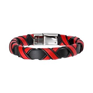 Men's Red & Black Leather Woven Bracelet