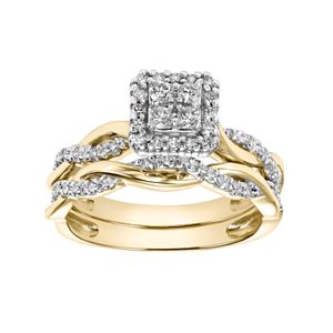 Cherish Always 10k Gold 1/3 Carat T.W. Diamond Square Engagement Ring Set