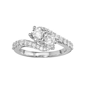 10k White Gold 1 Carat T.W. Diamond 2-Stone Bypass Engagement Ring