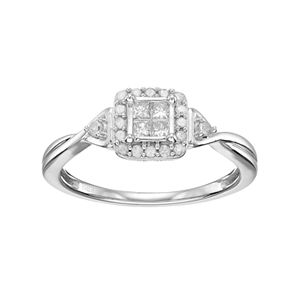 Sterling Silver 1/4 Carat T.W. Diamond Square Cluster Engagement Ring
