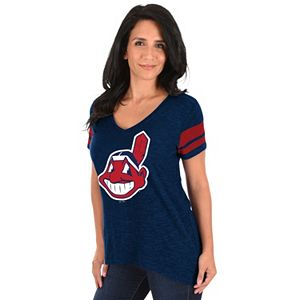 Women's Majestic Cleveland Indians Check the Tape Tee