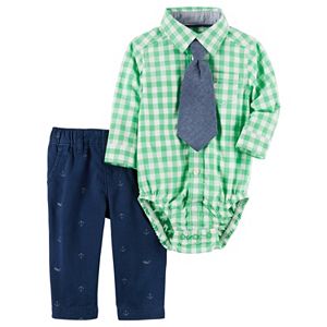 Baby Boy Carter's Gingham Button-Down Bodysuit, Chambray Tie & Anchor Pants Set
