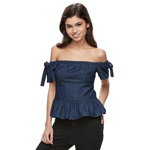 Disney's Beauty and the Beast Juniors' Chambray Off The Shoulder Top