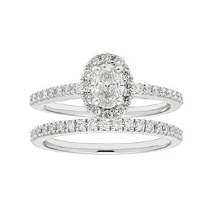 Boston Bay Diamonds 14k White Gold 1 Carat T.W. IGL Certified Diamond Oval Halo Engagement Ring Set