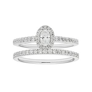 Boston Bay Diamonds 14k White Gold 5/8 Carat T.W. IGL Certified Diamond Oval Halo Engagement Ring Set
