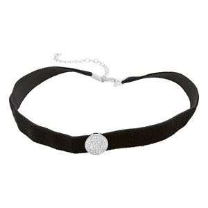 Sterling Silver Cubic Zirconia Circle Velvet Choker Necklace