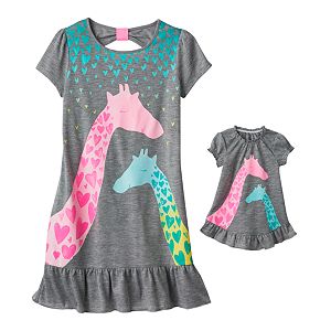 Girls 4-16 SO® Bow-Back Giraffe Dorm Nightgown & Doll Gown Set