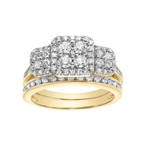 Cherish Always 10k Gold 7/8 Carat T.W. Square Cluster Engagement Ring Set