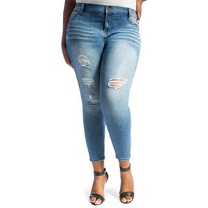 Juniors' Plus Size Crave Whiskered Ankle Skinny Jeans