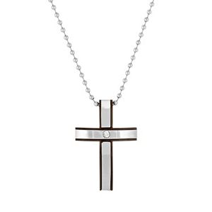 1913 Men's Two Tone Stainless Steel Crystal Cross Pendant Necklace