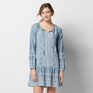 Women's SONOMA Goods for Life™ Embroidered Chambray Drop-Waist Dress