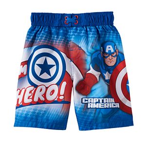 Toddler Boy Marvel Captain America Hero Swim Trunks