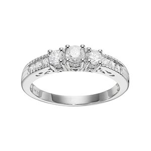 14k White Gold 1/2 Carat T.W. Diamond 3-Stone Engagement Ring