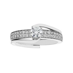 14k White Gold 3/4 Carat T.W. IGL Certified Diamond Interlock Engagement Ring Set