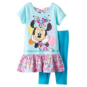 Disney's Minnie Mouse Toddler Girl Splatter Print Bow Back Tunic & Leggings Set