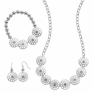 Apt. 9® Openwork Flower Necklace, Stretch Bracelet & Drop Earring Set