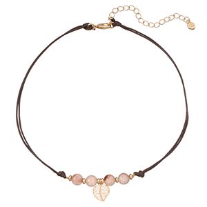 LC Lauren Conrad Pink Beaded Leaf Cord Choker Necklace