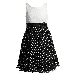 Girls 7-16 Emily West Black & White Polka-Dot Pleated Dress