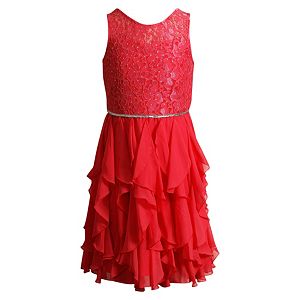 Girls 7-16 Emily West Woven Lace Cascade Ruffle Skirt Dress