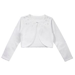 Girls 7-16 Bonnie Jean Long Sleeve Embellished White Cardigan