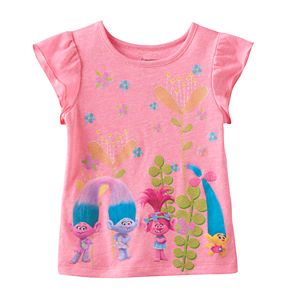 DreamWorks Trolls Poppy, Smidge Satin & Chenile Toddler Girl Neon Flutter Short Sleeve Graphic Tee