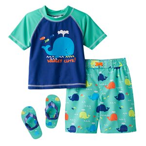 Baby Boy Wippette Rashguard, Swim Trunks & Flip Flop Sandals Set