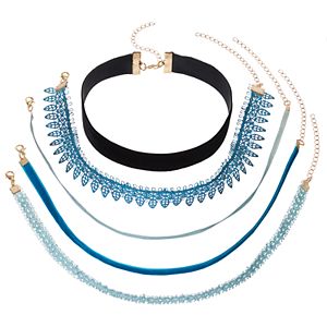 Blue Lace & Velvet Choker Necklace Set