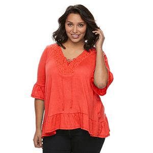Plus Size French Laundry Lace-Up Cold Shoulder Top