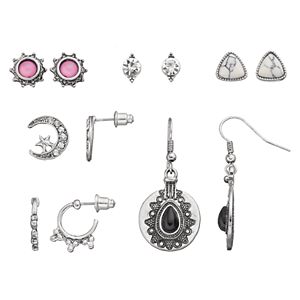 Antiqued Crescent, Sunburst & Medallion Earring Set