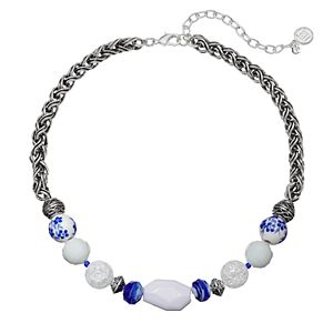 Dana Buchman White & Blue Beaded Choker Necklace
