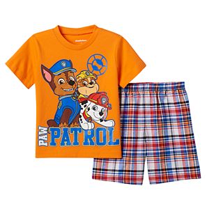 Toddler Boy Paw Patrol Chase, Marshall & Rubble Tee & Plaid Shorts Set