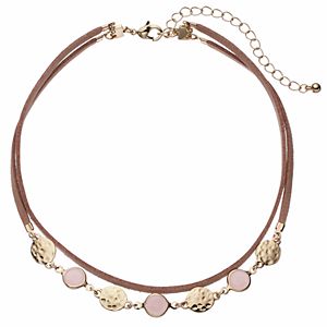 Pink Hammered Disc Double Strand Choker Necklace