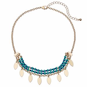 Blue Beaded Marquise Charm Choker Necklace