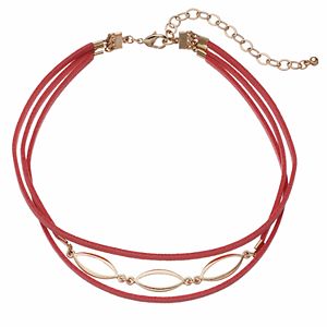 Pink Faux Suede Multi Strand Choker Necklace