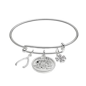 Elephant, Clover & Wishbone Charm Bangle Bracelet