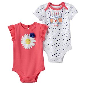 Baby Girl Baby Starters 2-pk. Flower Graphic & Heart Print Bodysuits