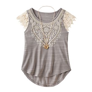 Girls 7-16 Knitworks Crochet Lace Sleeve Top with Necklace