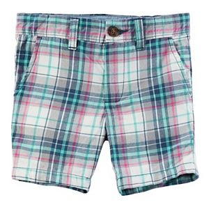 Toddler Boy Carter's Pink & Mint Plaid Flat Front Shorts