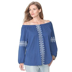 Plus Size Chaps Embroidered Peasant Top