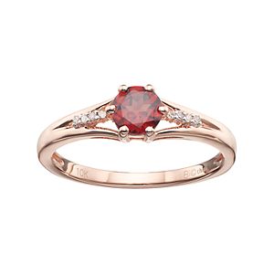 10k Rose Gold Garnet & Diamond Accent Ring
