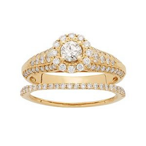 14k Gold 1 Carat T.W. IGL Certified Diamond Flower Engagement Ring Set